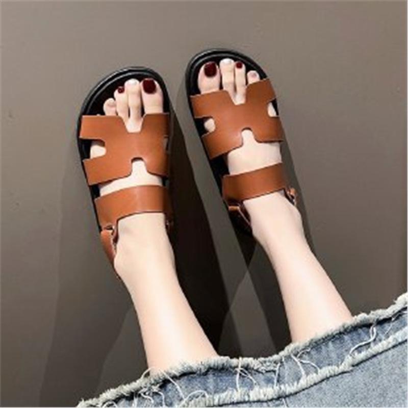 Cross-border foreign trade large size Velcro sandals women's 2024 summer new one-word buckle belt casual wear Roman sandals