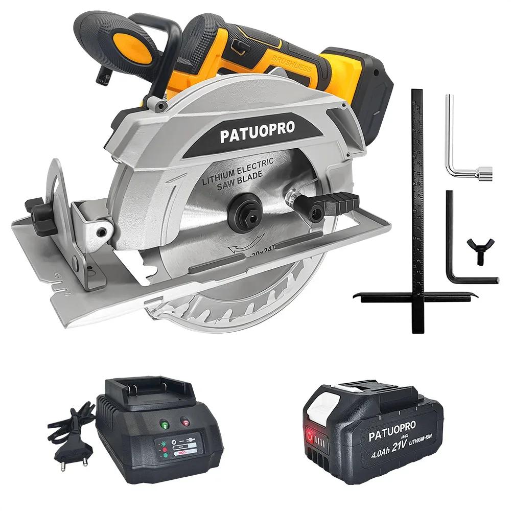 PATUOPRO 1500W Brushless Circular Saw 6.5inch Cordless Electric Saw Stone Woodworking Cutting Power Tools For Makita 18V Battery