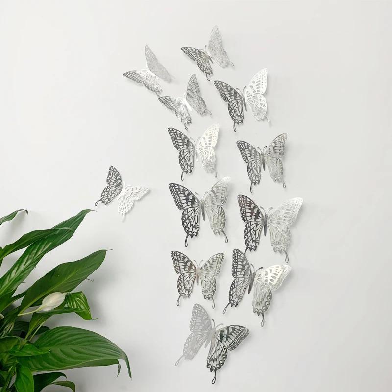 12Pcs 3D Hollow Colorful Butterfly Wall Stickers For Wedding Decoration Bedroom Children's Room Wall Art Kids Room Living Room