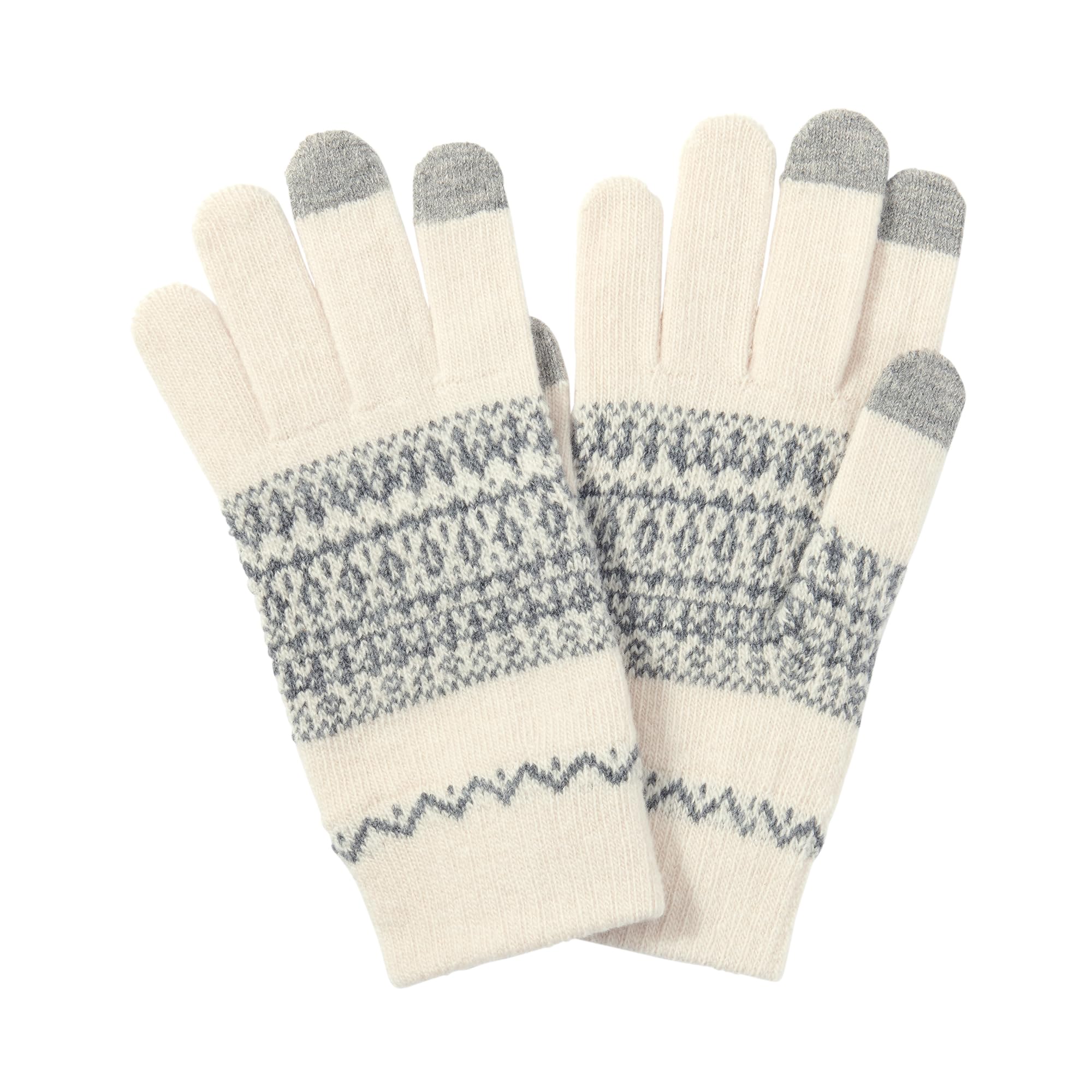 MUJI Merino Wool Blend Fleece-Lined Touchscreen Gloves (Patterned), Unisex Adult, DC0DEA5A, Ivory, F