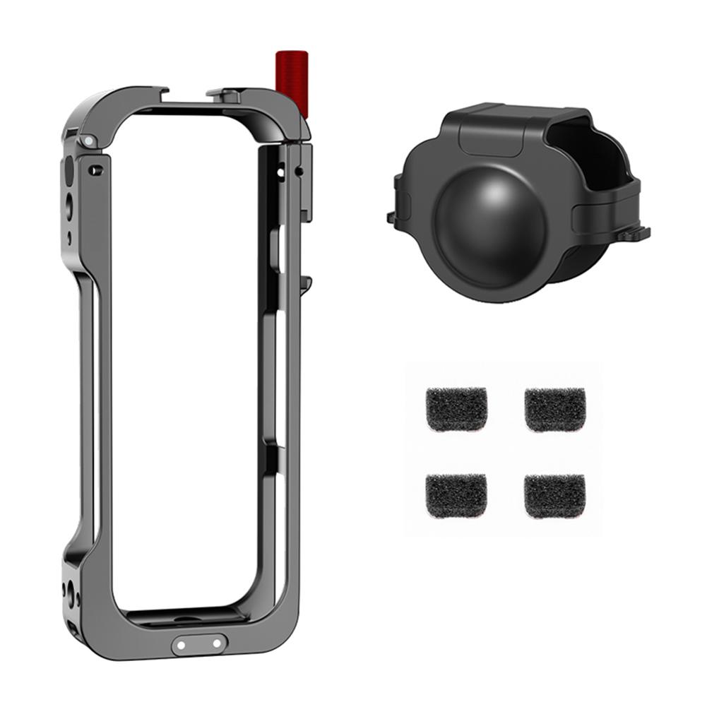 

Camera Cage with Lens Guard Quick Release Action Camera Frame Cold Shoe Mount Housing Case for Insta360 X5 Camera Accessories серый
