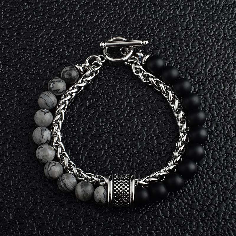 Titanium Steel Frosted Tiger's Eye Men's Trendy Bracelet