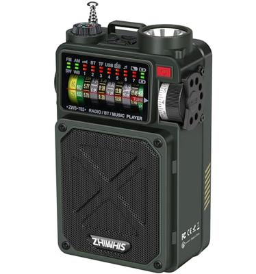 ZHIWHIS Bluetooth Speaker, Emergency Radio, FM/AM/Shortwave/Wide FM Support, Flashlight, Solar/Hand Crank, USB-C Charging, SOS Alert, USB Playback, Mi