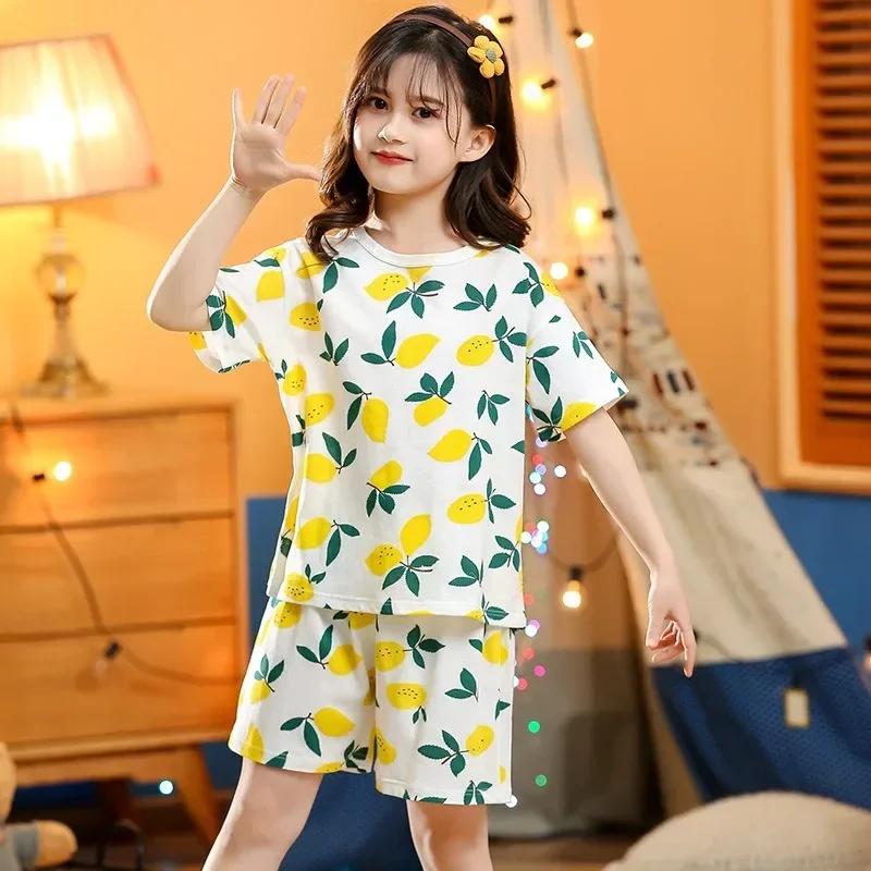 Teens Baby Girl Pajamas Summer Short Sleeved Children's Clothing Sleepwear Cotton Pyjamas Sets for Kids