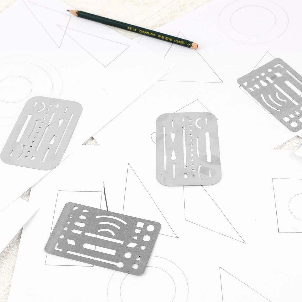 4 Pcs Erasing Shields Stainless Steel Drawing Template Shields Drafting Tools Metal Eraser Shields Tool for Mechanical Drawing Engineering Design