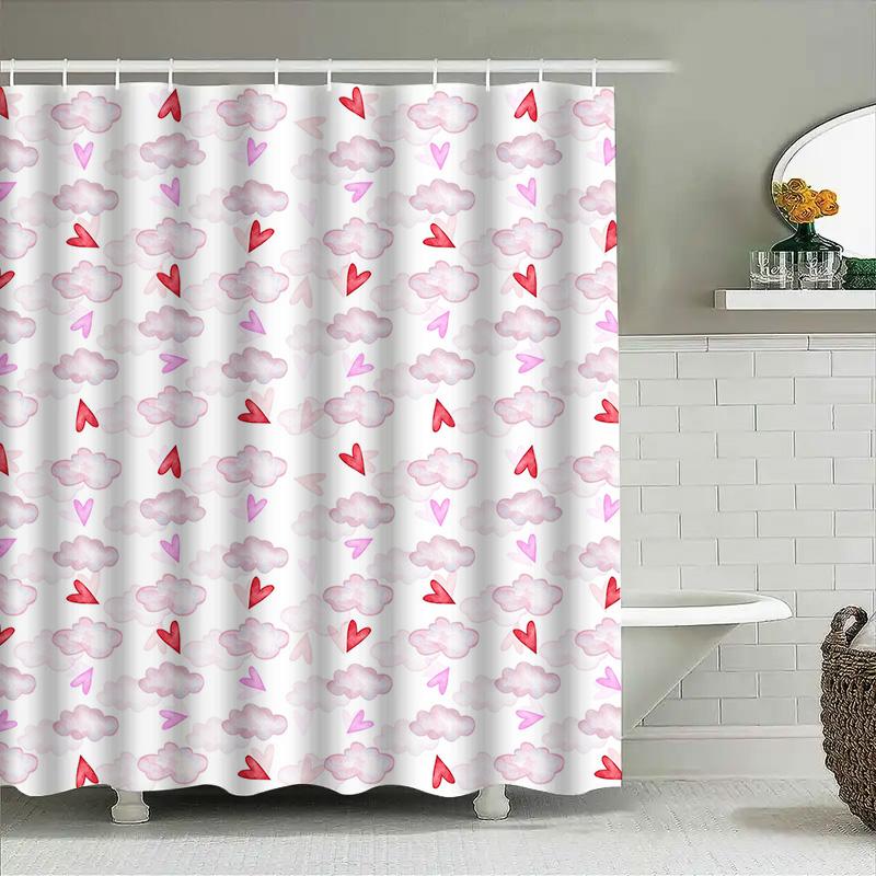 

Vintage Style Clouds Hearts Watercolor Print Shower Curtain for Bathroom Decor White Red Pink Colorful Flowers Pattern DIY Home 90x180cm