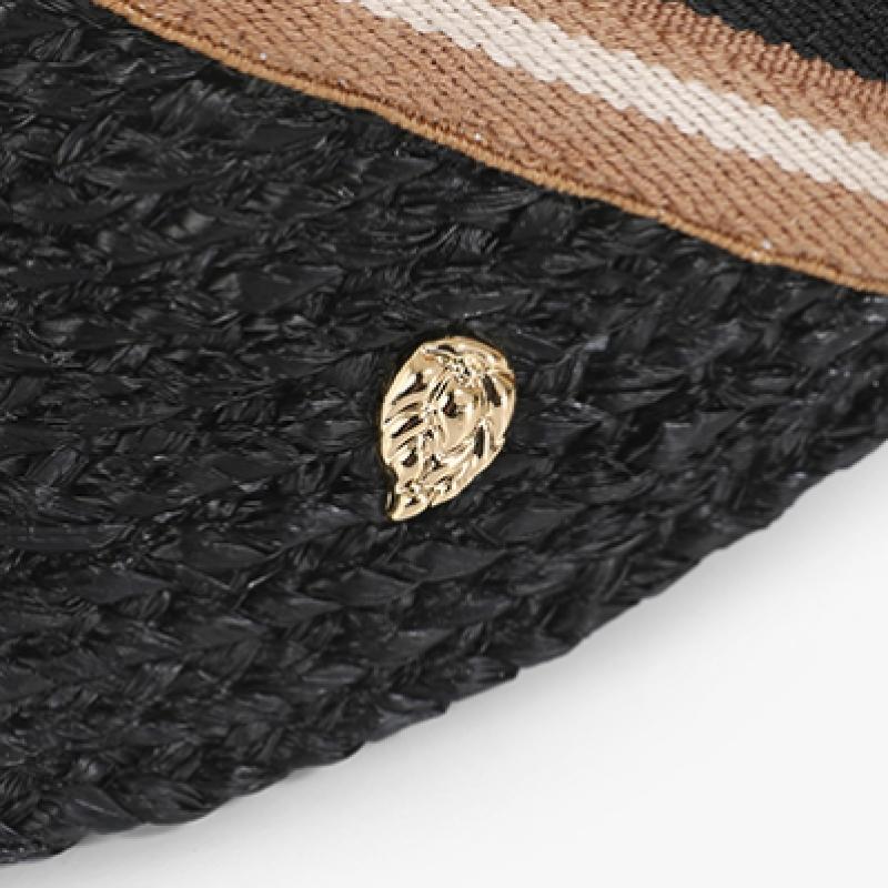 Helen Kaminski Bianka Charcoal Black Stripe Visor Sun Cap Hat50265