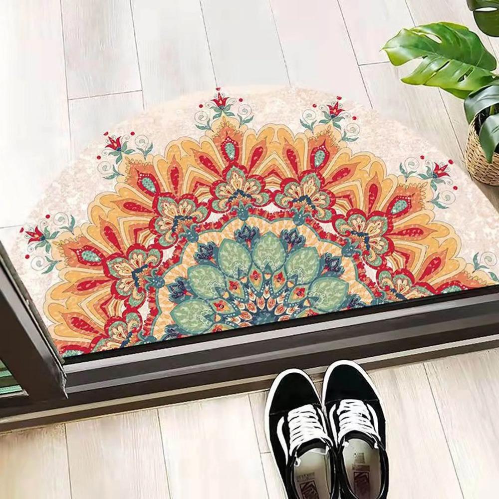 Bohemian Style Semi Circular Floor Mat Ethnic Wind Entrance Door Foot Mat Household Bathroom Absorbent Mat Lettuce Blanket