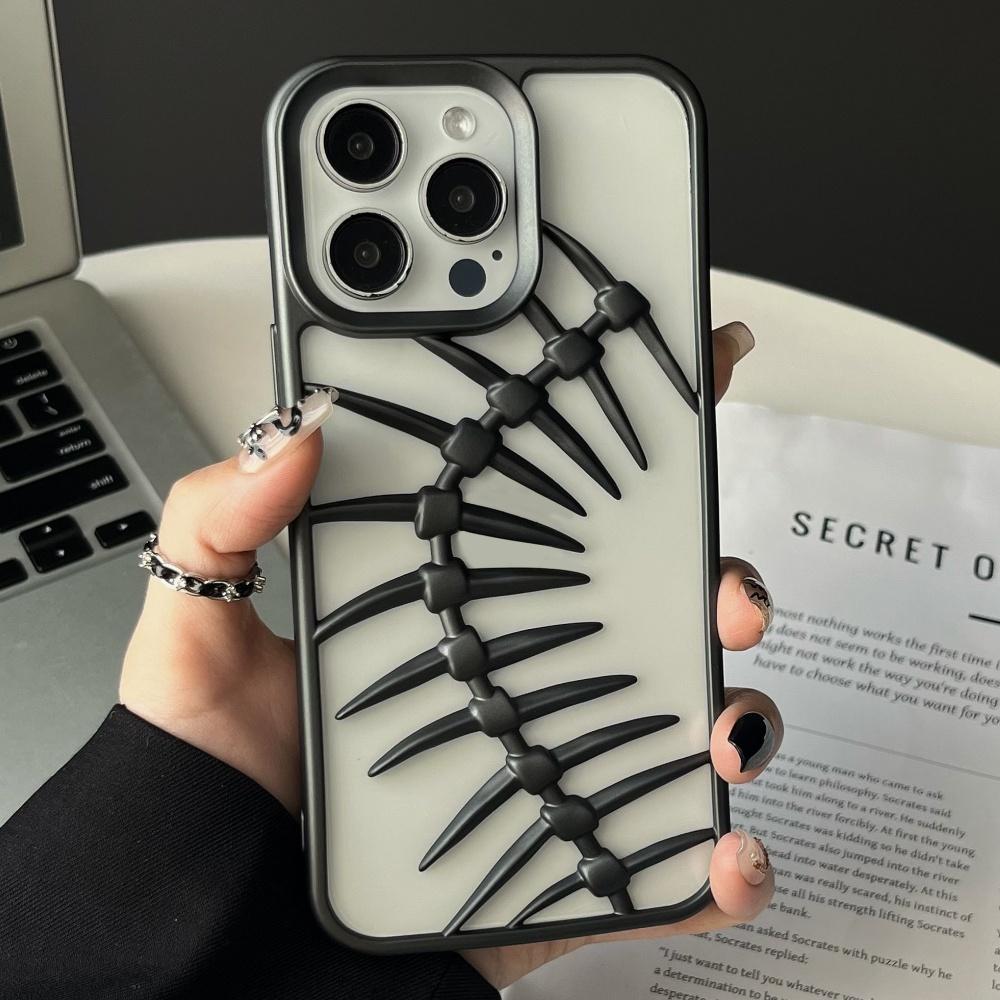 Pokovený Dutý 3D Kovový Vzor Rybí Kosti Pouzdro pro Odvod Tepla Pro iPhone 16 15 14 13 12 11 Pro Max Prodyšný Chladící Nárazuvzdorný Kryt