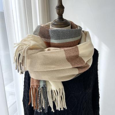 Cachecol xadrez feminino novo outono e inverno moda imitação cashmere borla xale estudante quente grosso cachecol