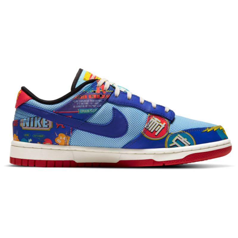 Nike Dunk Retro OG "Firecracker" "CNY" Double-layer Scratch Card Low-top Skate Shoes for Women in Blue and Red