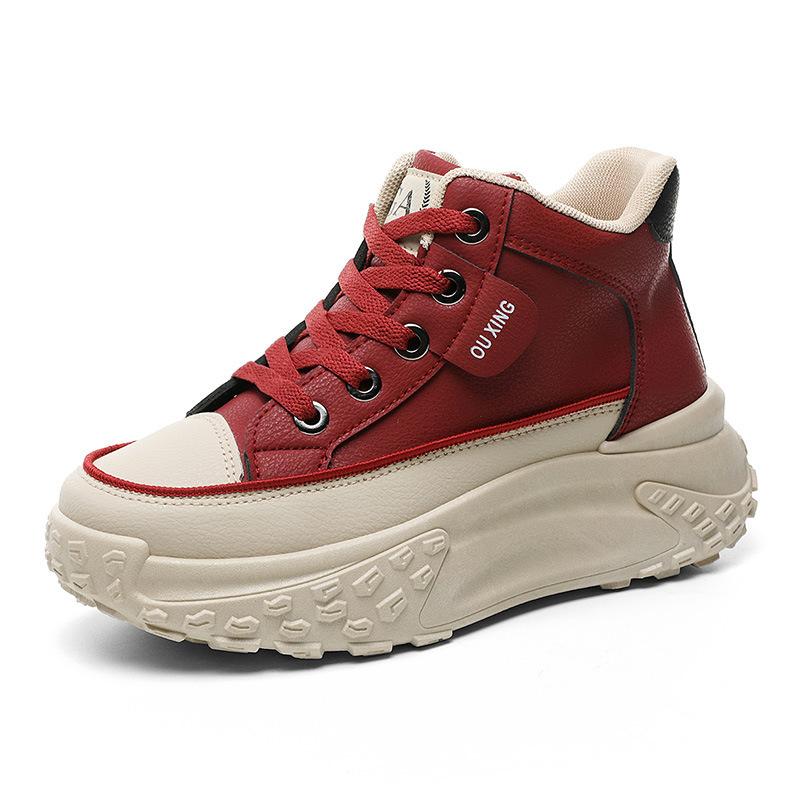 Autumn Casual Sneakers Fashionable Breathable Shoes Height-enhancing Thick-soled Students' Mid-top Women's Shoes