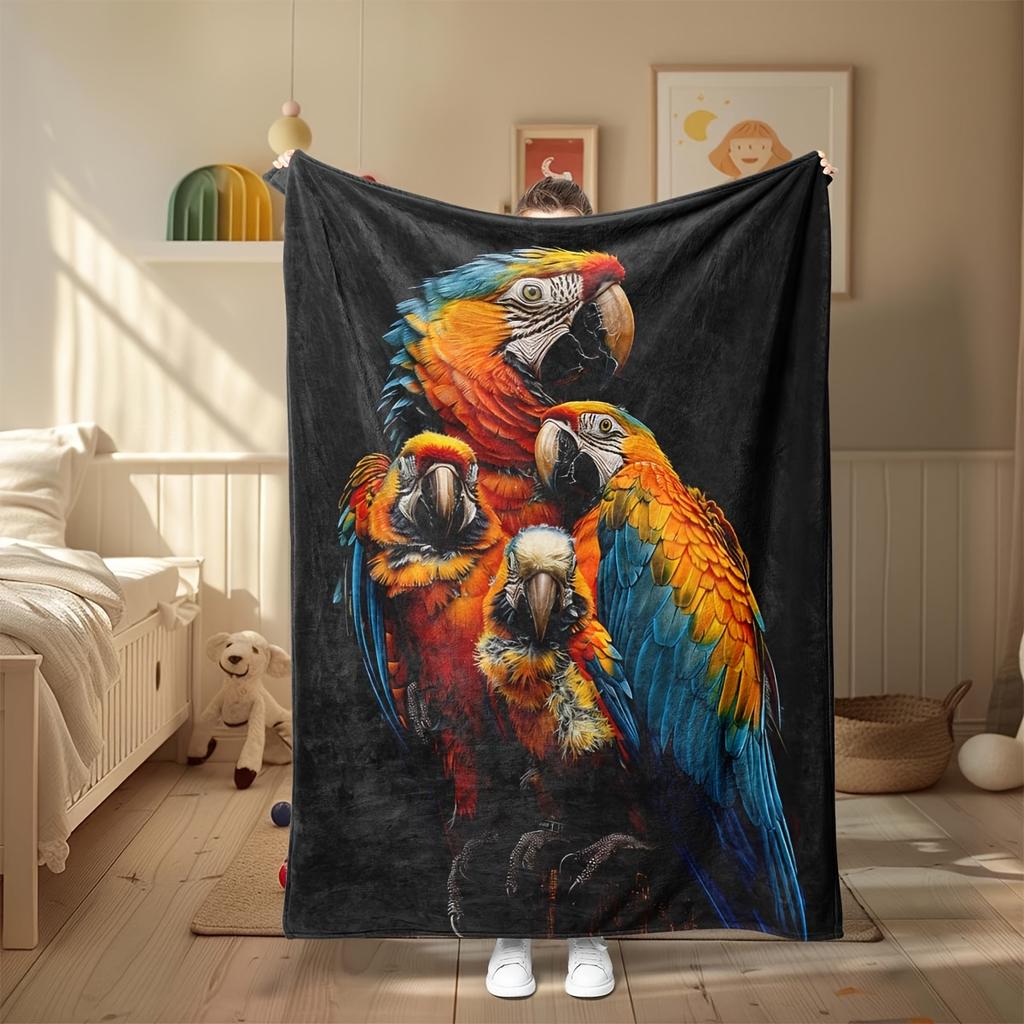 Pattern of the family of macaws Flannel printed blanket suitable for all seasons suitable for living room office sofa and travel