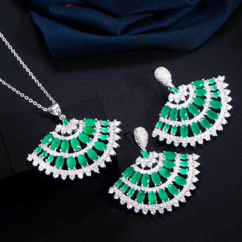 

WWJ уникальный набор в форме сектора, серьги-капли, ожерелье, 2 шт., ювелирные изделия изумрудный