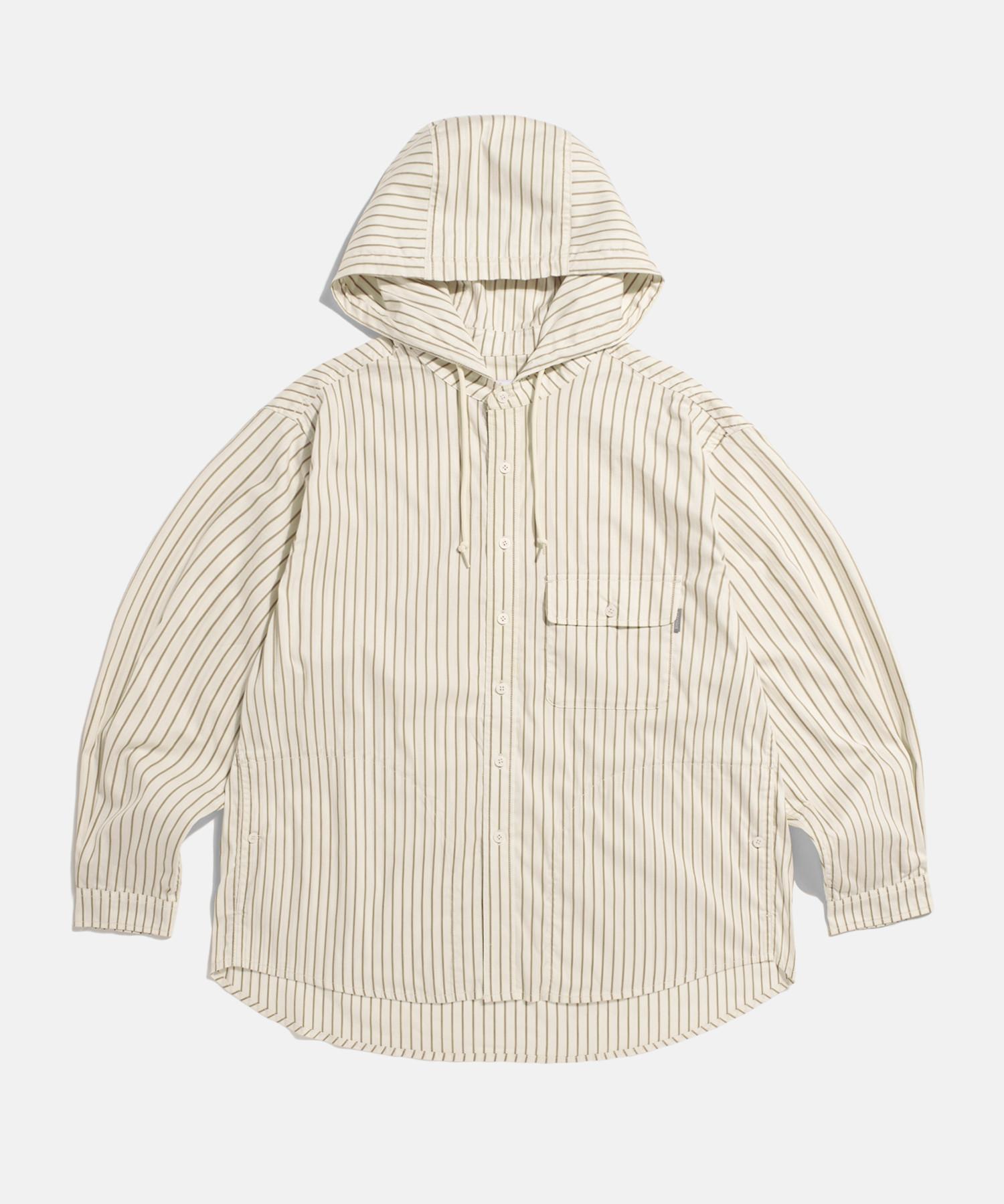Espionage Hooded Over Shirt Jacket Ivory Stripe M