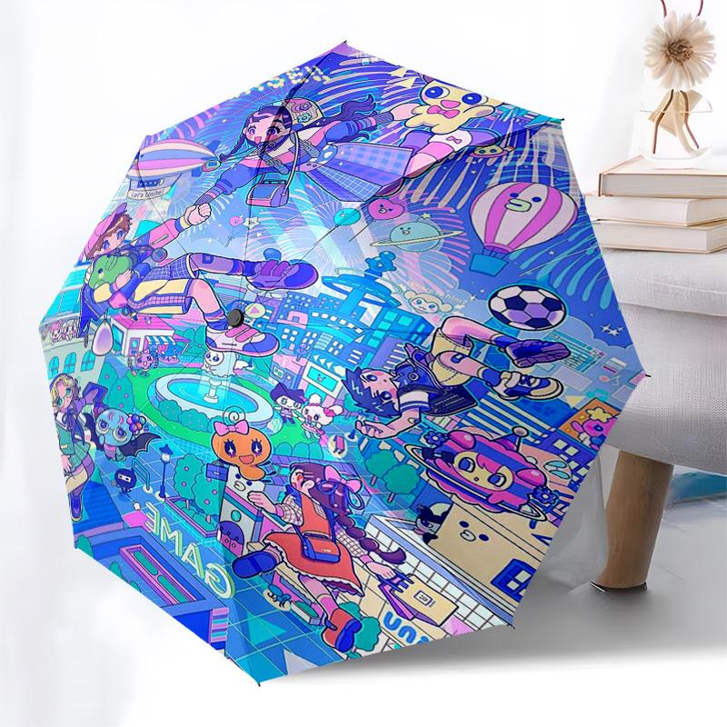 1pc Outdoor Umbrella with Cute Characters - Automatic Opening/Closing, Portable 3-Fold Design, 8-Rib Iron Frame, Perfect for Fans, Travelers, Dai
