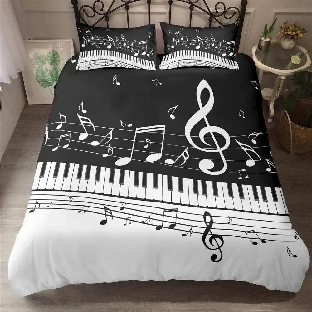 Piano Duvet Cover Set King Queen Full Size For Kids Boys Girls Music Lover Polyester Comforter Cover With Pillowcase Bedding Set