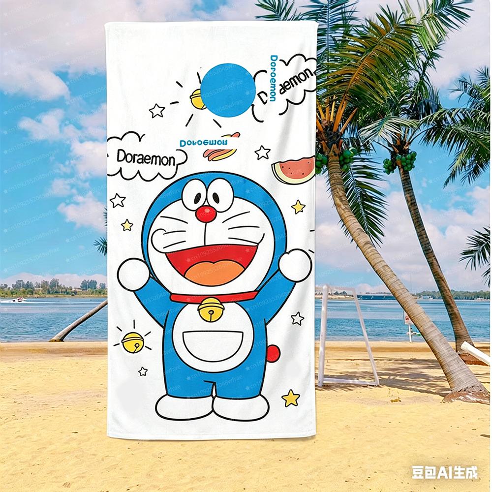 Doraemon Beach Towel Cartoon Cute Printed Bath Towel Microfiber Robotic Cat Swimming Quick Dry Comfortable Soft Beach Towel