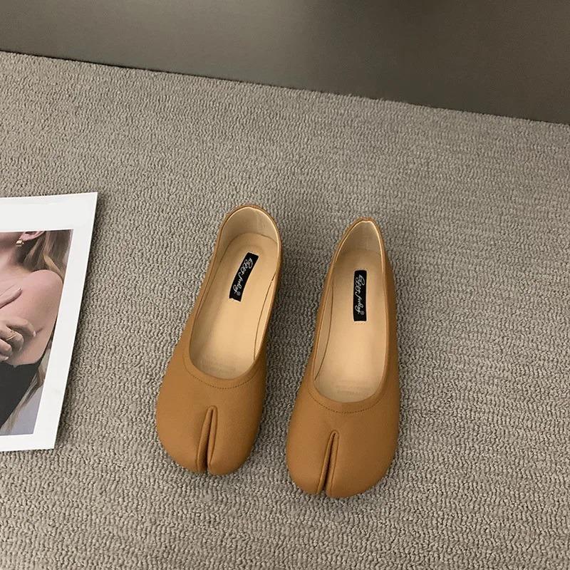 Bailamos Women Flats Summer Fashion Split Toe Ballet Shoes Slip On Ballerinas Korean Style Soft Slip On Loafers