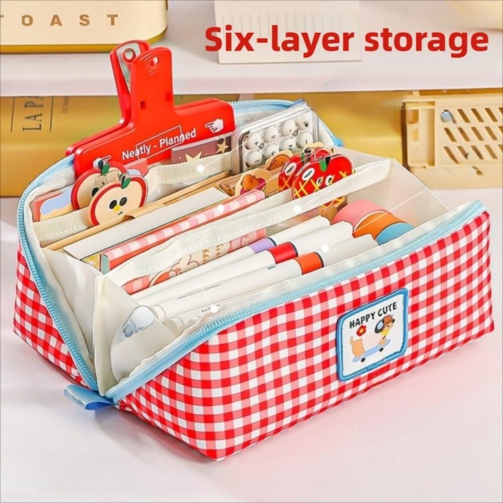 Large Capacity Grid Stationery Bag Korean Style Dopamine Pencil Pouch Prism Pencil Case Student