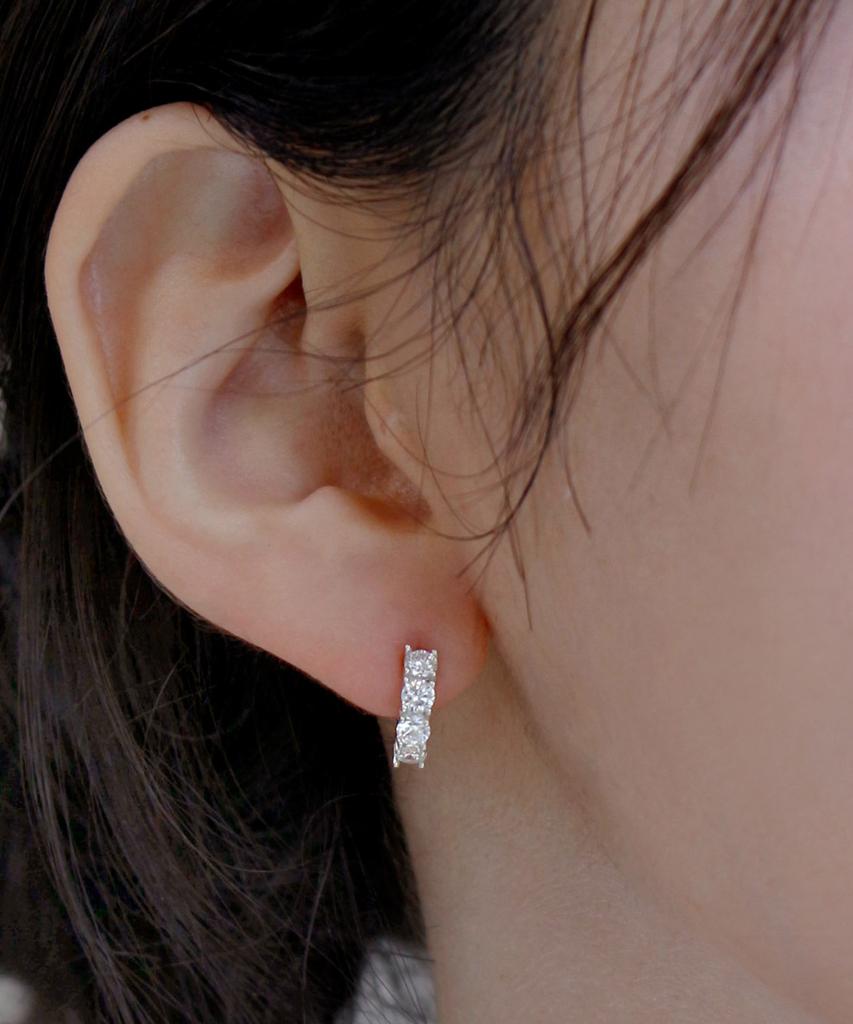 47Bag 925 Silver Tennis One-Touch Cubic Ring Earrings