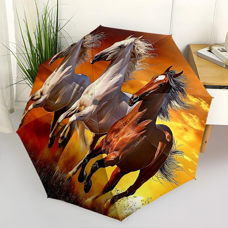 

Horses Sunset Automatic Folding umbrella Compact 8 rib Design,Unique Style,Suitable for Everyday Outdoor Use,Perfect Gift for Friends a