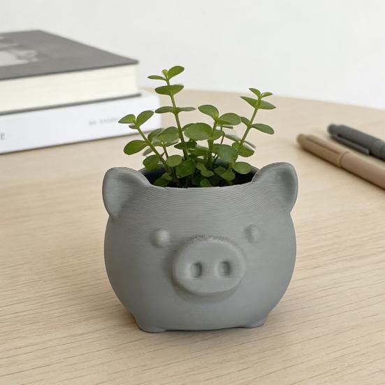 3D Printed Cute Pig Planter Cartoon Animal Shaped Cactus Flower Pot with Drainage Hole for Home Office Desk Decor