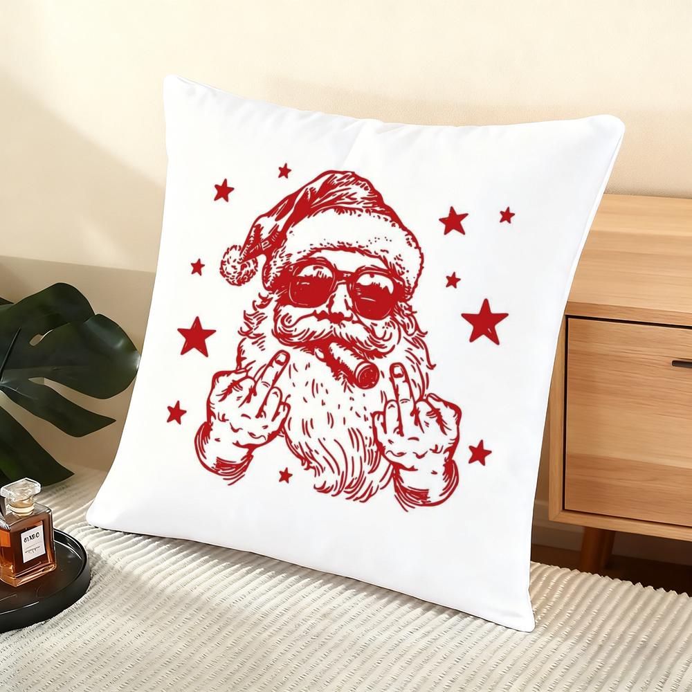 Cushion Cover Silky Short Plush Home Sofa Cushion Cover - Invisible Zipper Home Decoration Christmas Graphic
