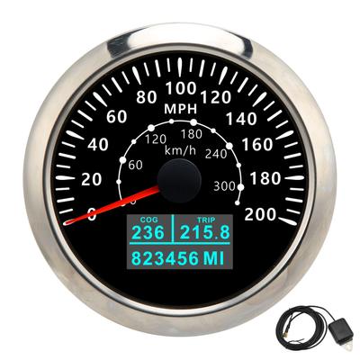 85mm GPS Snelheidsmeter 0‑200MPH 0‑300KM H IP67 Waterdicht Digitale Kleurrijke Achtergrond Kilometerteller voor Camper Boot Zwart