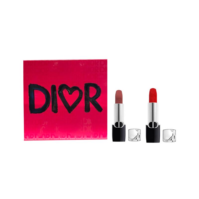 DIOR Lipstick Two-piece set: Blue Gold Soft Mist Matte Lipstick #688 + Blue Gold Velvet Lipstick #999 чёрный