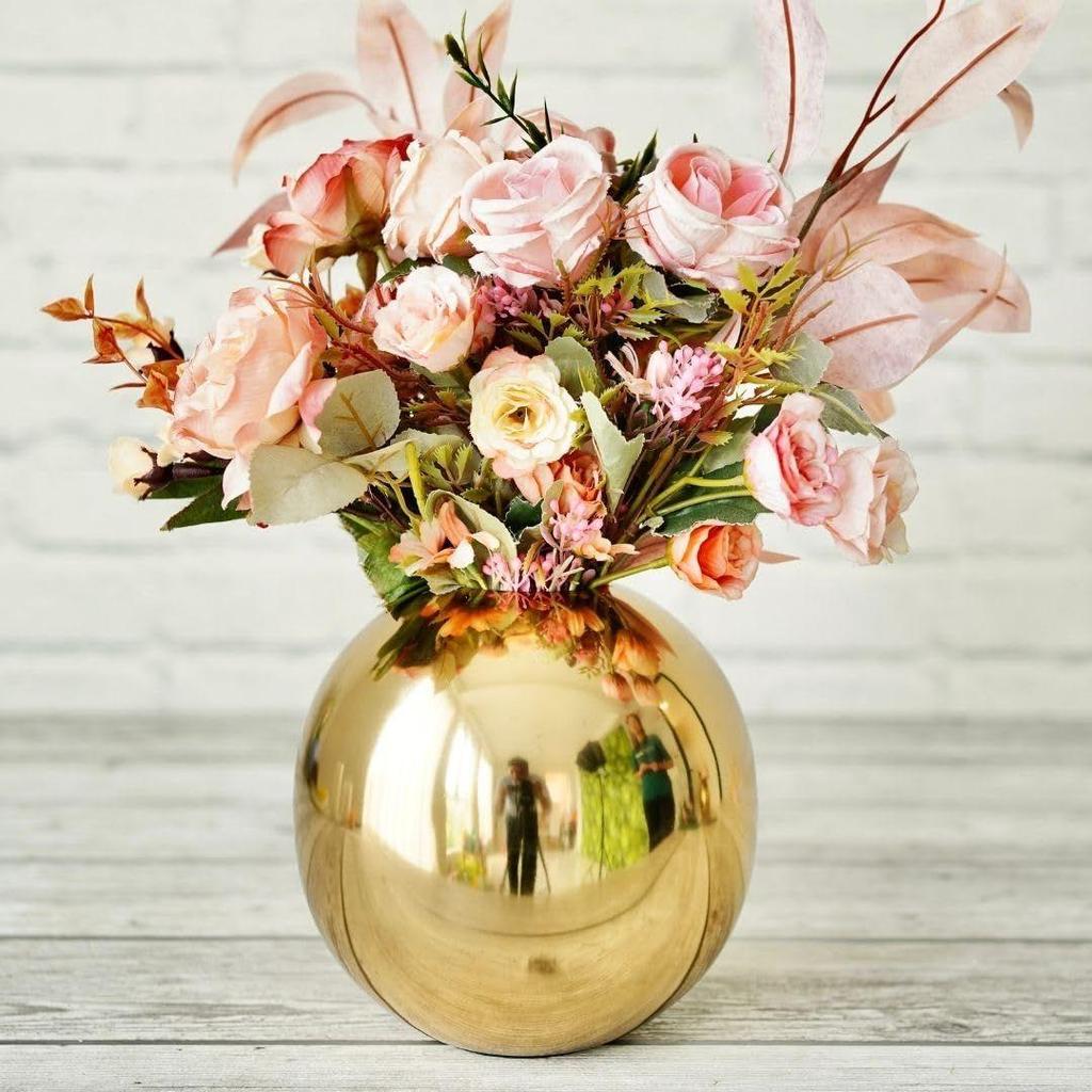 Metal Ball Round Flower Vase for Home Decor|Table Decorative Item for Bedroom Living Room Office Wedding | Best Gift