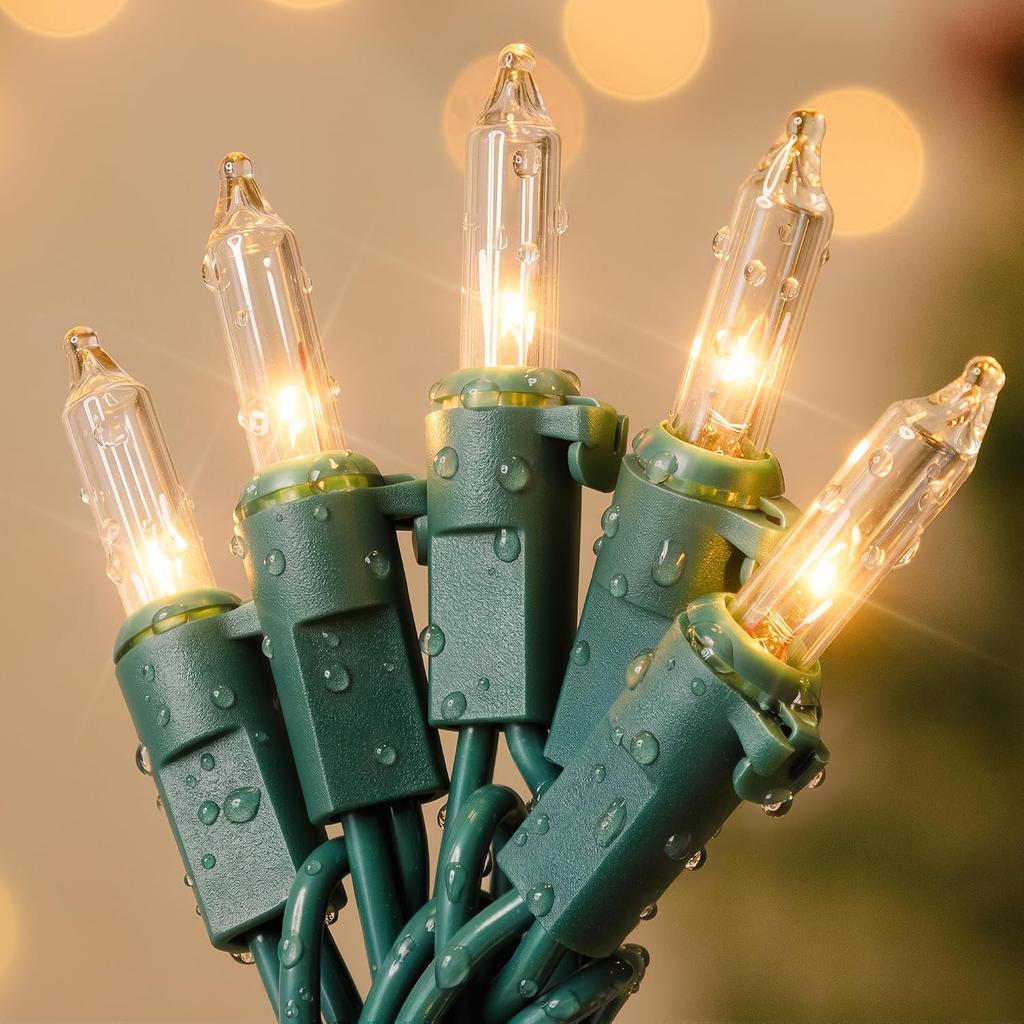 Weiße Lichterkette, 13 Fuß 50 Lichter mit grünem Kabel
