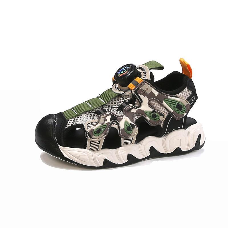 Boys Girls Sports Sandals Rotating Button Kids Casual Shoes Handsome 2025 Summer New Children Beach Shoes Toes Capped Soft Sole