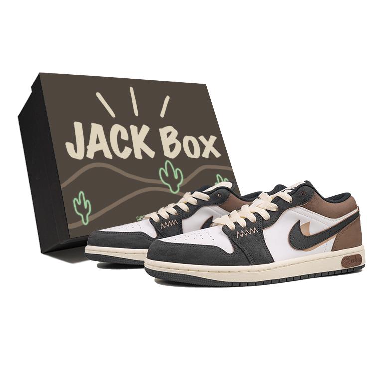 

Jordan Air Jordan 1 RISK Mocha Double Hook Slip Resistant Abrasion Resistant Low top Vintage Basketball Shoes Men s DZ4130-201(Team27-S-BOX) 44
