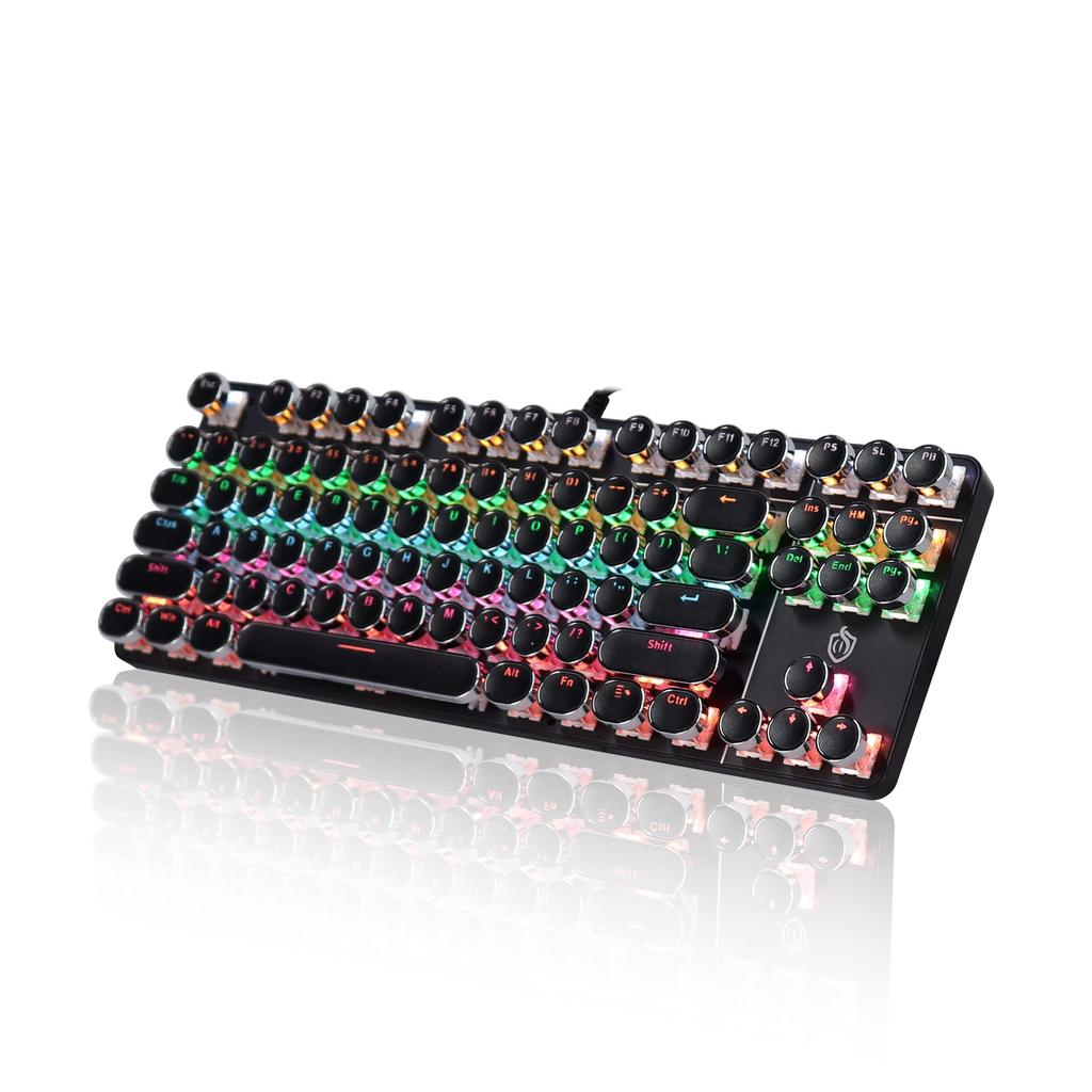 DIGIBLUSKY Mechanical Gaming Keyboard with Blue Switches, Typewriter-Style, Wired, Illuminated Backlit, Retro Design, Tenkeyless, Compact, US Layout,