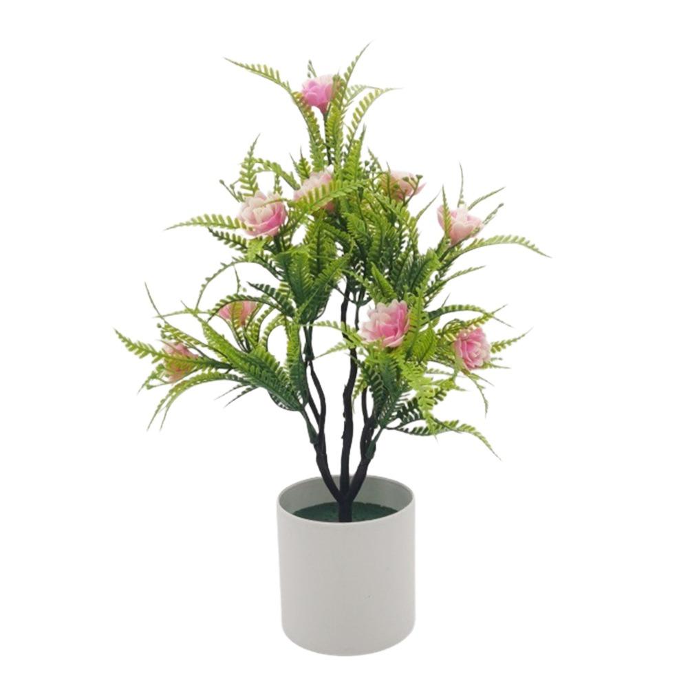 Multicolor Artificial Rose Flower Bonsai White Flowerpot Photo Props Desktop Ornament Green Grass Reusable