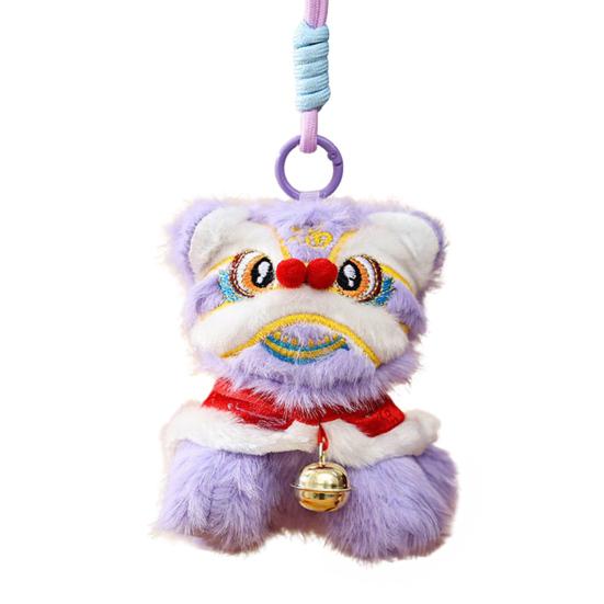 Plush Lion Dance Keychain Chinese Style Cartoon Animal Pendant Traditional Lion Dance Bag Charm New Year Gifts for Women Girls