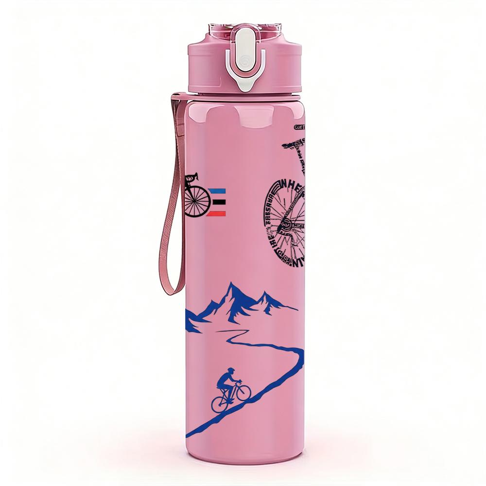 1PC Bike Ski Mountain Scenic Layout 750ml Color Plastic Water Bottle Leakproof Flip Straw Lid For Sports Office Home Use