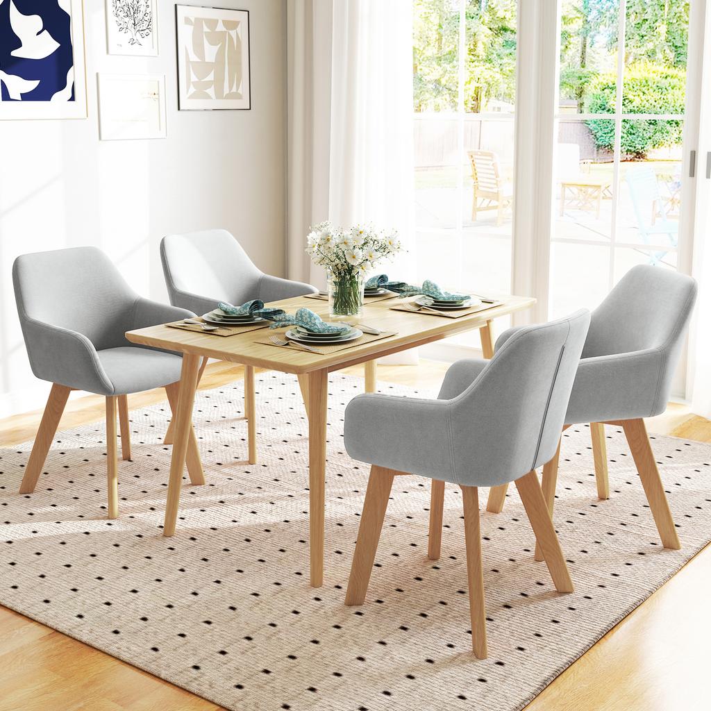 2 Piece Set Chairs Dining Room Chairs Velvet Look Wooden Legs 54 Cm X 57 Cm X 80 Cm Gray Plus Natural