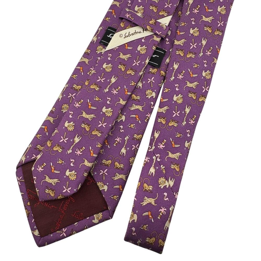 Salvatore Ferragamo Animal Pattern silk tie purple silk mens Used