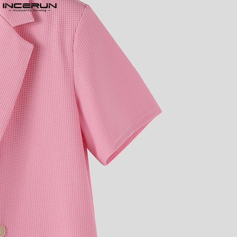 INCERUN Oversized Men Lapel Short Sleeve Casual Thin Texture Cropped Blazer Tops