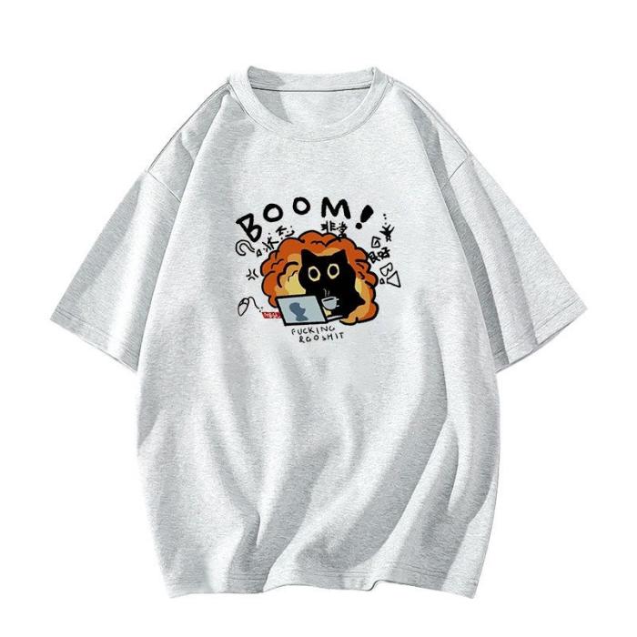 harajuku Round Neck oversize Casual Y2K Tops young girl t shirts summer pure cotton Women funny cartoon Print T-Shirt purple streetwear