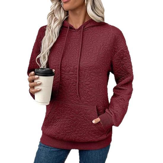 Autumn Winter Fashion Textured Jacquard Long Sleeve Hoodie for Women