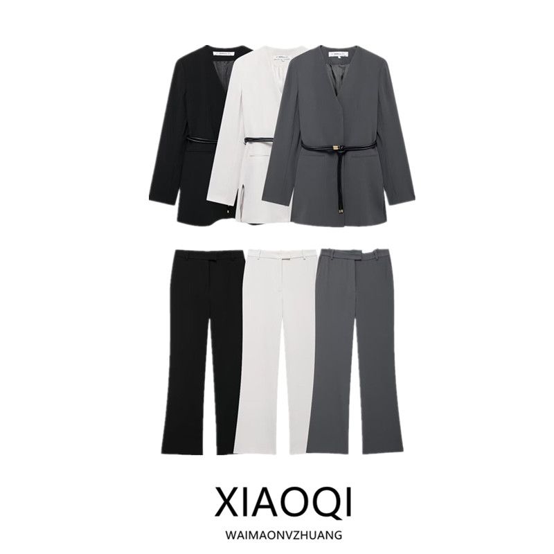 Fashion Style 2024 Fall and Winter New Women's Clothing with Belt Long Sleeves Casual Suit Jacket Pants 8941178