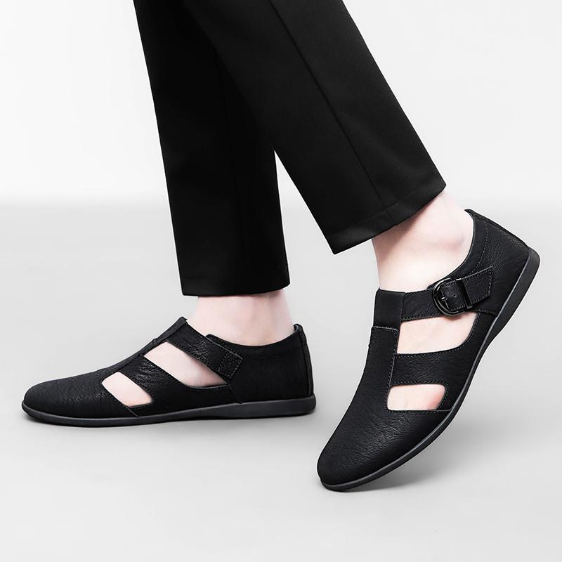 Genuine Leather Men Summer Business Sandals Breathable Driving Shoes Moccasins Hollow Out Male Shoes Leisure Walk Men Sandals