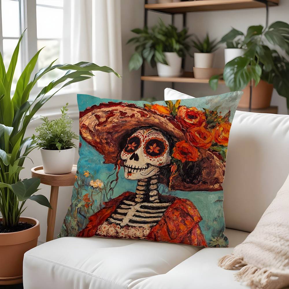 Day Of The Dead Pillow Case Plush Fabric Soft Pillowcase Double Sided Print Cushion Cover Household Gifts