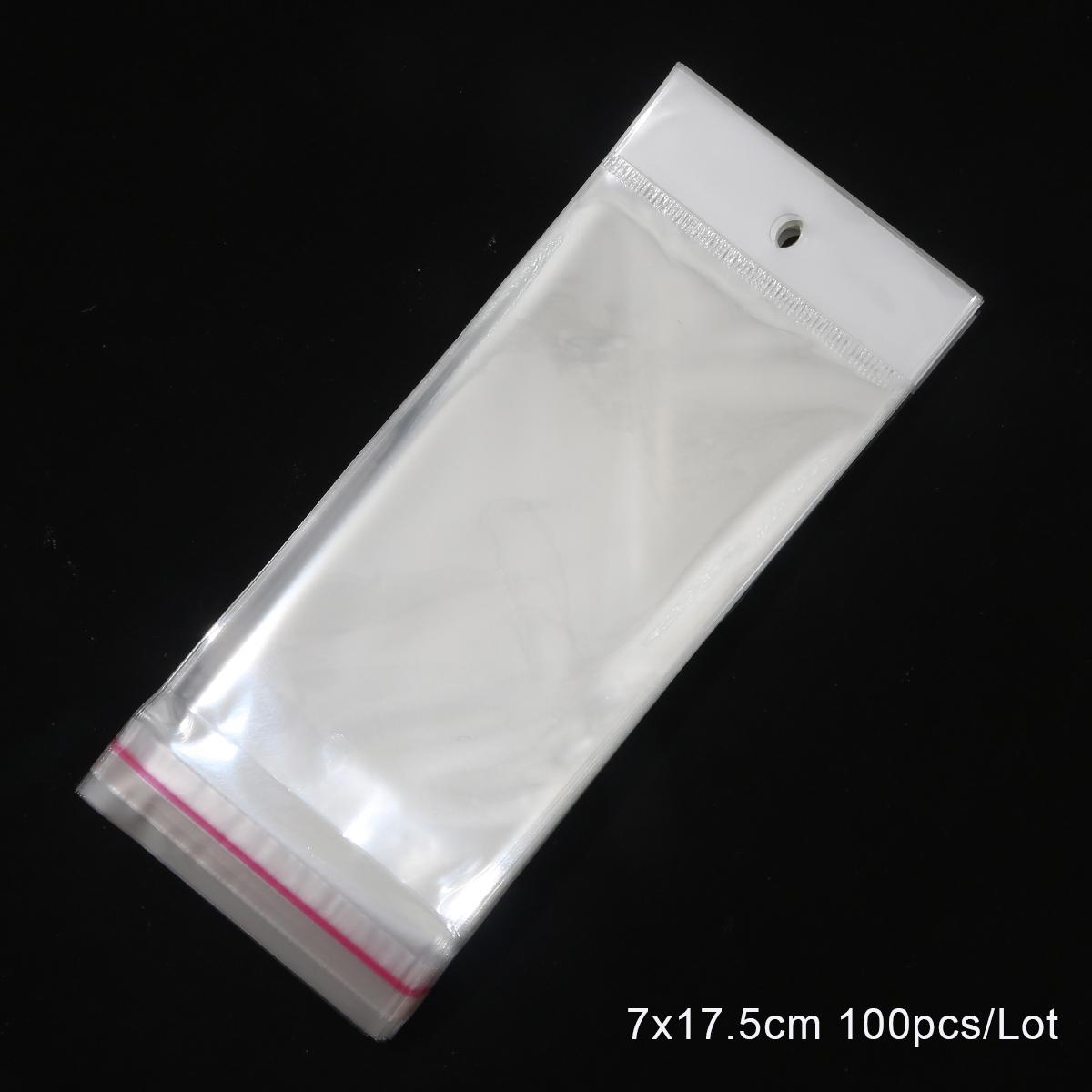 

100PcsTransparent Self Adhesive Plastic Storage Bag OPP Pack Bag With Hang Hole Роздрібна упаковка 12 7x17.5cm