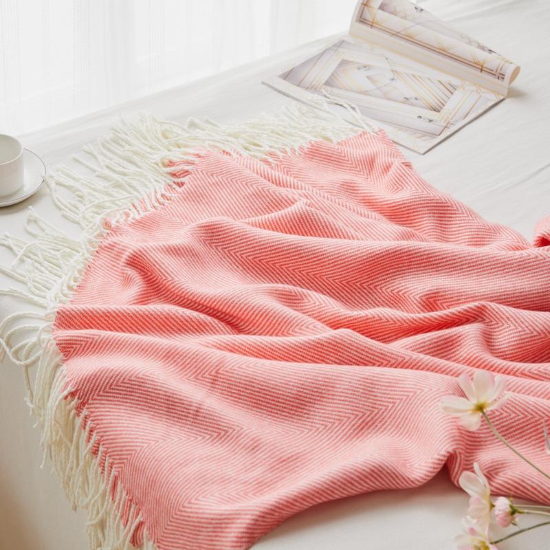 Woven Jacquard Herringbone Fringe Blanket Soft Acrylic Couch Sofa Bed Cover Decorative Throw