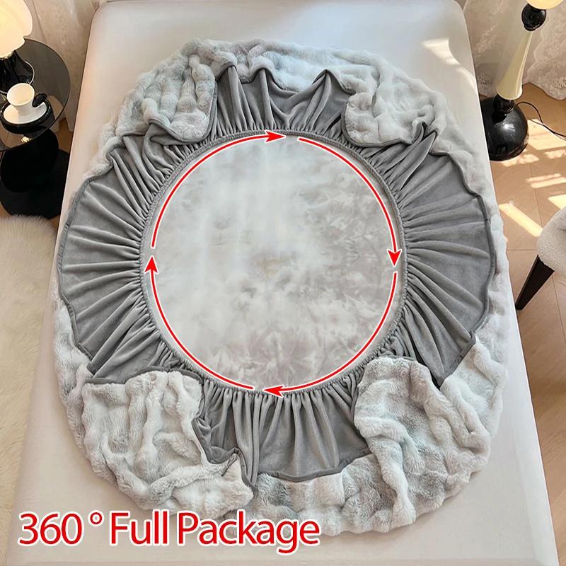 Warm Rabbit Plush Bedsheet Winter Thick Mattress Cover Milk Velvet Mattress Protective Cover Quality Velvet Bed Sheets For Home