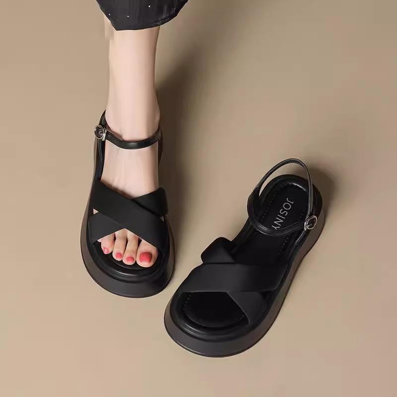Summer Thick-soled Roman Sandals Female 2025 New Fairy Wind Soft-soled Heightened Thick Heel Casual Versatile Open-toed Sandals